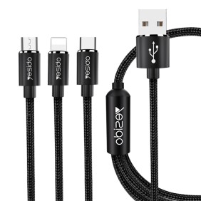 Cablu de Date 3in1 USB la Lightning, Type-C, Micro USB 60W, 3A, 1.2m - Yesido (CA60) - Black