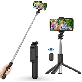 Selfie Stick Stabil Bluetooth, 101cm - Techsuit Remote and Tripod Mount (Q01) - Black