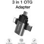 Adaptor OTG USB la Lightning, Micro-USB, Type-C 480Mbps - Yesido (GS15) - Black