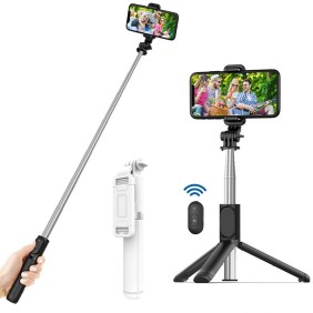 Selfie Stick Stabil Bluetooth, 101cm - Techsuit Remote and Tripod Mount (Q01) - White