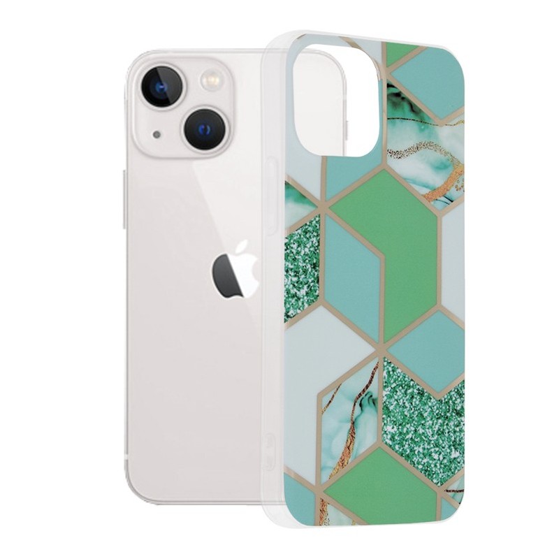 Husa pentru iPhone 13 mini - Techsuit Marble Series - Green Hex