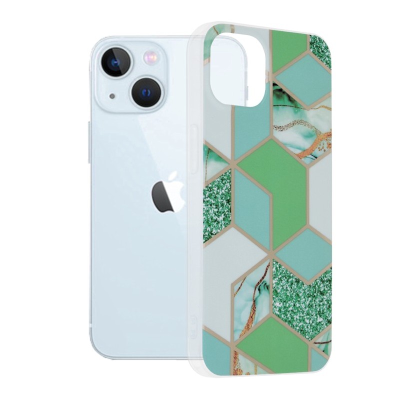 Husa pentru iPhone 13 - Techsuit Marble Series - Green Hex