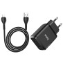 Incarcator Priza 2xUSB-A, 10W, 2.1A + Cablu Lightning - Hoco (N7 Speedy) - Black