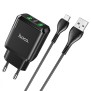 Incarcator Priza 2xUSB-A, Q.C 3.0, 18W, 3.0A + Cablu Micro-USB 1m - Hoco (N6 Charmer) - Black