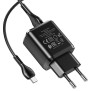 Incarcator Priza 2xUSB-A, Q.C 3.0, 18W, 3.0A + Cablu Micro-USB 1m - Hoco (N6 Charmer) - Black