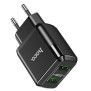 Incarcator Priza 2xUSB-A, Q.C 3.0, 18W, 3.0A + Cablu Micro-USB 1m - Hoco (N6 Charmer) - Black