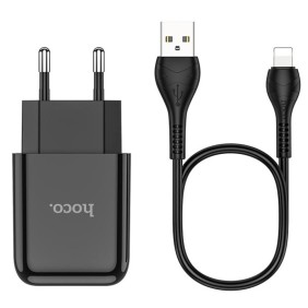 Incarcator USB-A, 10W, 2.1A + Cablu Lightning - Hoco Vigour (N2) - Black