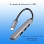 Hub Type-C la USB 3.0, 3xUSB 2.0 - Hoco (HB26) - Grey