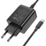 Incarcator Priza USB, 2xType-C, QC 3.0,PD 65W, 3A + Cablu Type-C 1m - Hoco Phenomenon (N18) - Black