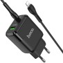 Incarcator Priza USB-A, Type-C, Q.C 3.0, PD 20W, 3A + Cablu Lightning - Hoco (N5 Favor) - Black