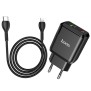 Incarcator Priza USB-A, Type-C, Q.C 3.0, PD 20W, 3A + Cablu Lightning - Hoco (N5 Favor) - Black