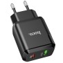 Incarcator Priza USB-A, Type-C, Q.C 3.0, PD 20W, 3A + Cablu Lightning - Hoco (N5 Favor) - Black