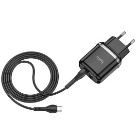 Incarcator Priza 2xUSB-A, 12W, 2.4A + Cablu Micro-USB 1m - Hoco Aspiring (N4) - Black