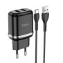 Incarcator Priza 2xUSB-A, 12W, 2.4A + Cablu Type-C 1m - Hoco Aspiring (N4)  - Black