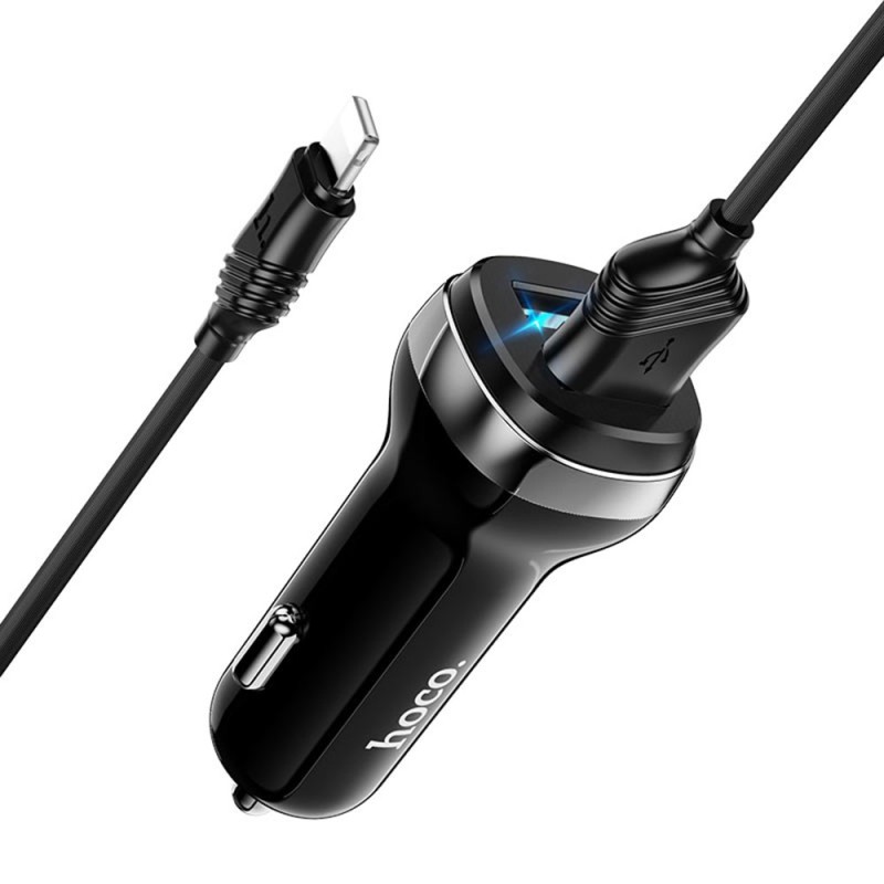 Incarcator Auto 2xUSB, 12W, 2.4A + Cablu Lightning 1m - Hoco Superior (Z40) - Black