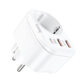 Incarcator Priza, Adaptor Shuko 2xUSB-A, Type-C, QC 3.0, 3A, PD 20W - Hoco (NS3) - White