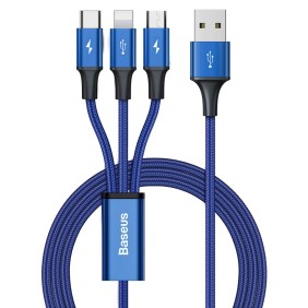 Cablu de Date USB la Type-C, Lightning, Micro-USB, 3.5A, 1.2m - Baseus Rapid Series (CAJS000003) - Dark Blue