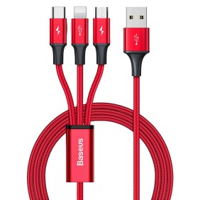 Cablu de Date USB la Type-C, Lightning, Micro-USB 3.5A, 1.2m - Baseus Rapid Series (CAJS000009) - Red