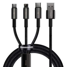 Cablu de Date USB la Type-C, Lightning, Micro-USB - Baseus Tugsten Gold (CAMLTWJ-01) - Black