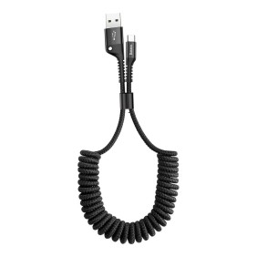 Cablu de Date USB la Type-C, 2A/100cm, 1m - Baseus Fish Eye Spring (CATSR-01) - Black