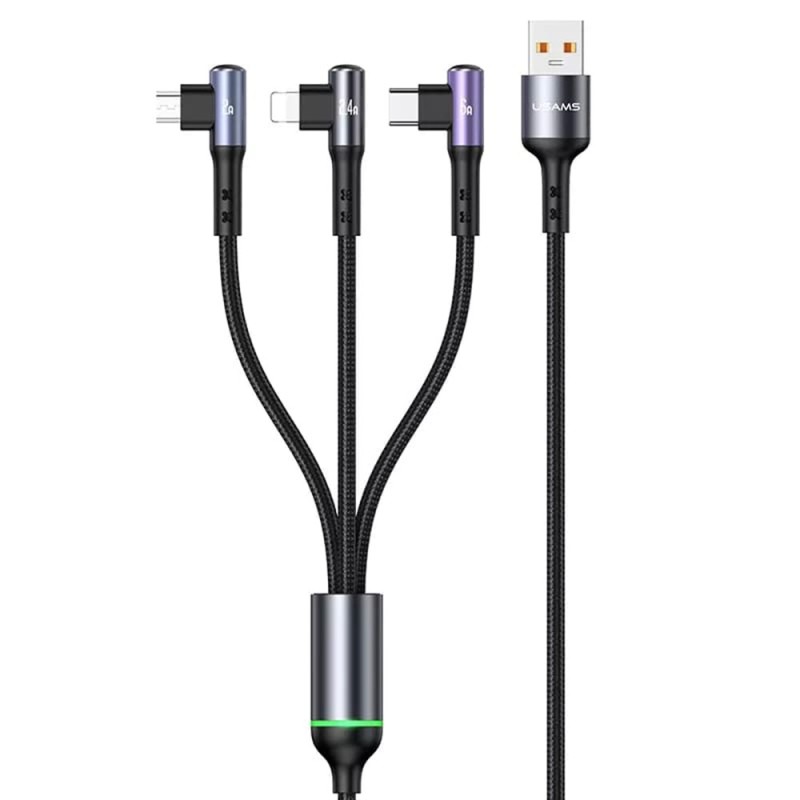 Cablu de Date USB la Type-C, Lightning, Micro-USB 66W - Usams U80 (US-SJ561) - Black