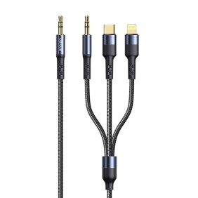 Cablu Audio Jack la tip C, Lightning, Jack 3.5mm, 1.2m - Usams (US-SJ556) - Black