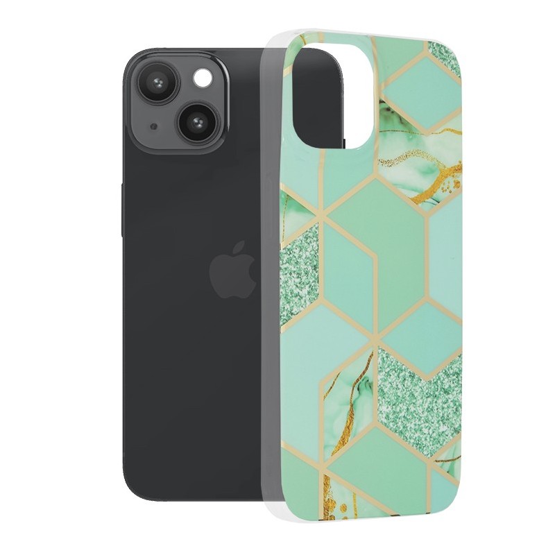 Husa pentru iPhone 14 - Techsuit Marble Series - Green Hex