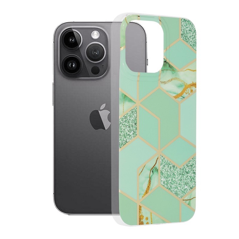 Husa pentru iPhone 14 Pro Max - Techsuit Marble Series - Green Hex