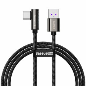Cablu de Date USB la Type-C 90° Angle, Fast Charging, 66W, 1m - Baseus - Legend Series Elbow (CATCS-B01) - Black