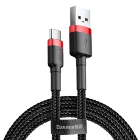 Cablu de Date USB Type-C, 3A, 0.5m - Baseus Cafule (CATKLF-A91) - Black / Red