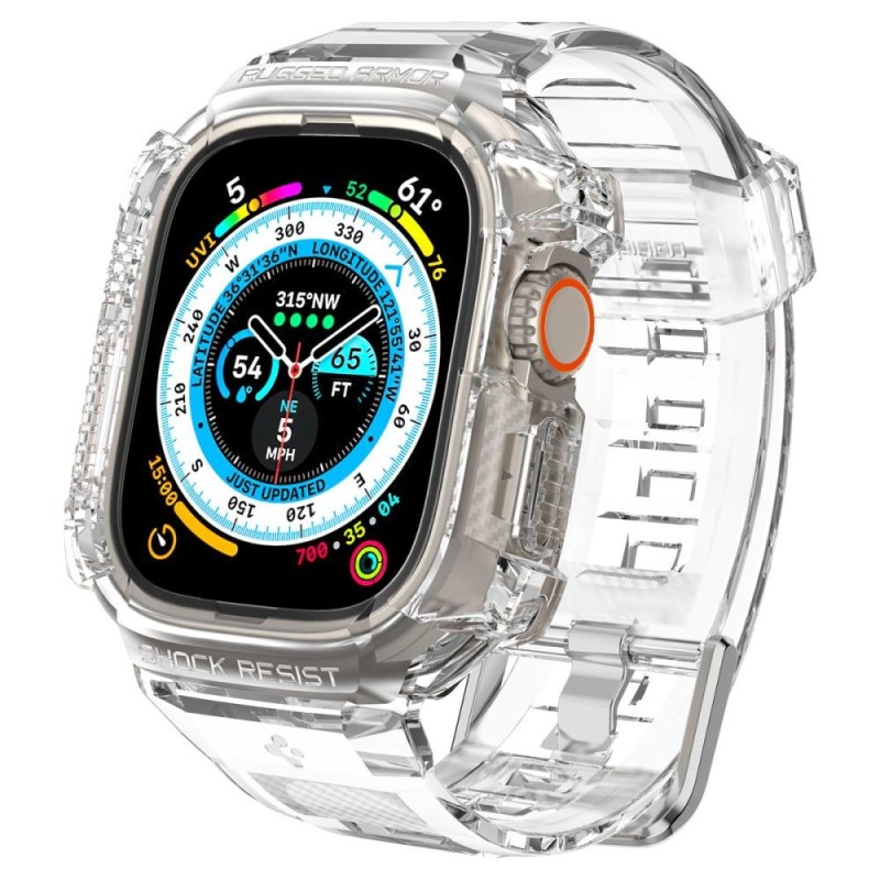 Husa pentru Apple Watch Ultra / Ultra 2 + Curea - Spigen Rugged Armor Pro - Crystal Clear