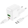 Incarcator Priza USB, Type-C 30W + Cablu Type-C - Hoco Lucky (C111A) - White