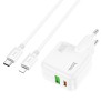 Incarcator Priza USB, Type-C 30W + Cablu Type-C la Lightning - Hoco Lucky (C111A) - White