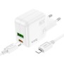 Incarcator Priza USB, Type-C 30W + Cablu Type-C la Lightning - Hoco Lucky (C111A) - White