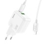 Incarcator Priza USB, Type-C 30W + Cablu Type-C la Lightning - Hoco Lucky (C111A) - White