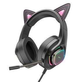 Casti Gaming Jack 3.5mm cu LED si Microfon - Hoco Cat Ears (W107)  - Black / Pink