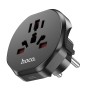 Adaptor Priza Universal PL/EU Plug / UK, 10A, 250V, 2500W - Hoco (AC6) - Black