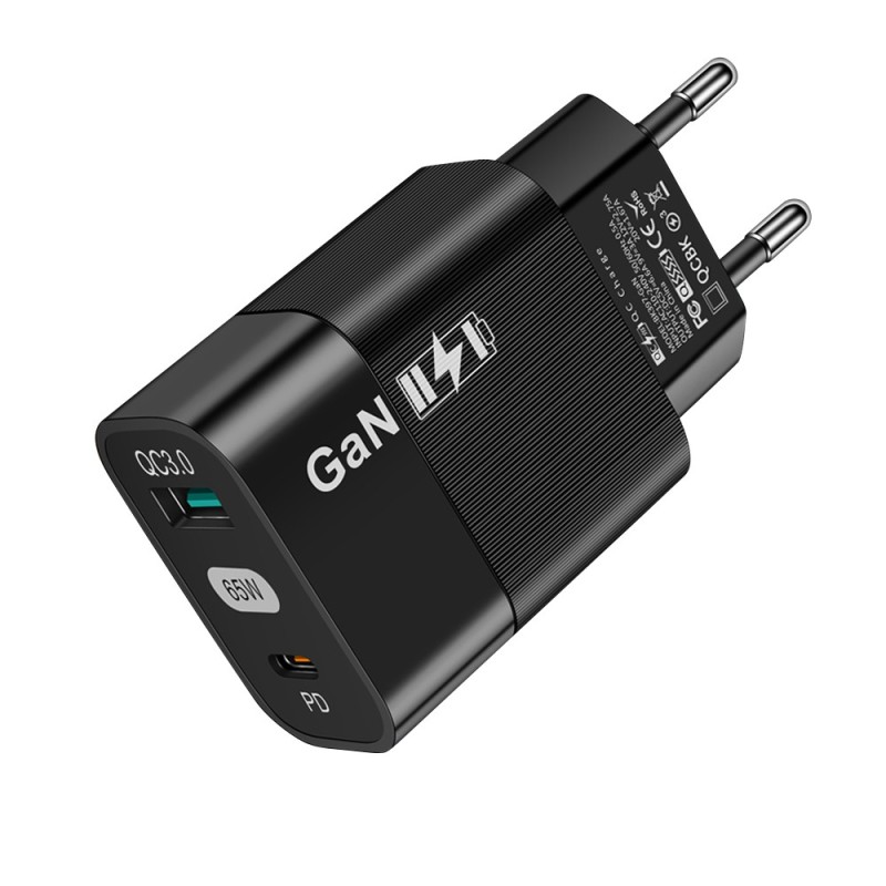 Incarcator Priza GaN, USB, Type-C, 65W - Techsuit (CHPD131) - Black