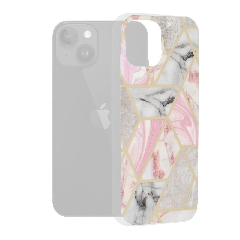 Husa pentru iPhone 15 - Techsuit Marble Series - Pink Hex