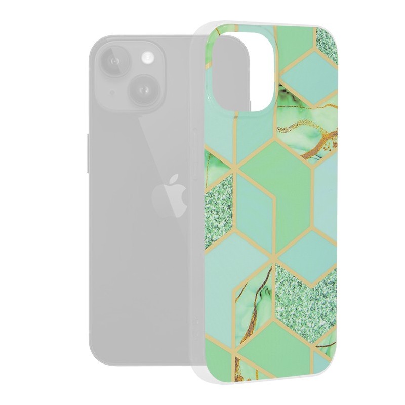 Husa pentru iPhone 15 - Techsuit Marble Series - Green Hex