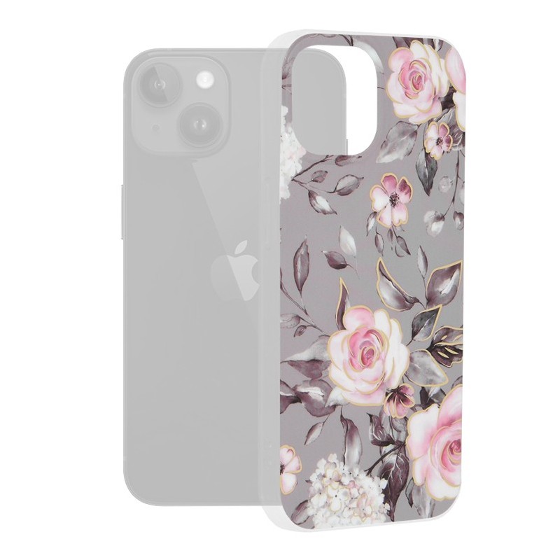 Husa pentru iPhone 15 - Techsuit Marble Series - Bloom of Ruth Gray