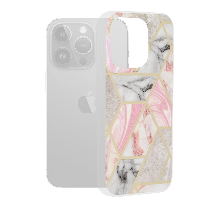 Husa pentru iPhone 15 Pro - Techsuit Marble Series - Pink Hex