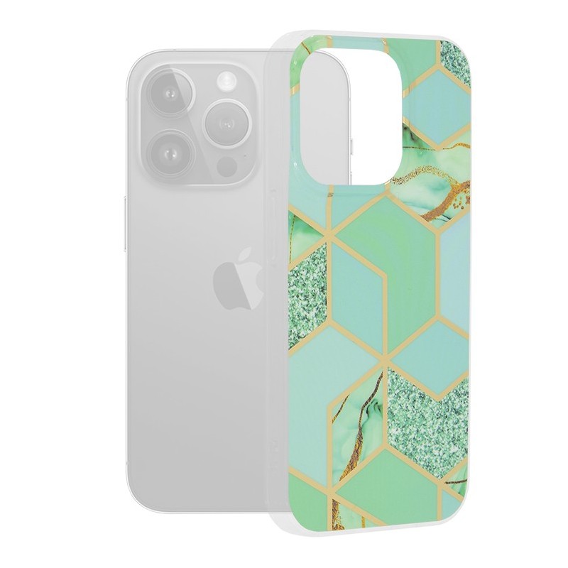 Husa pentru iPhone 15 Pro - Techsuit Marble Series - Green Hex