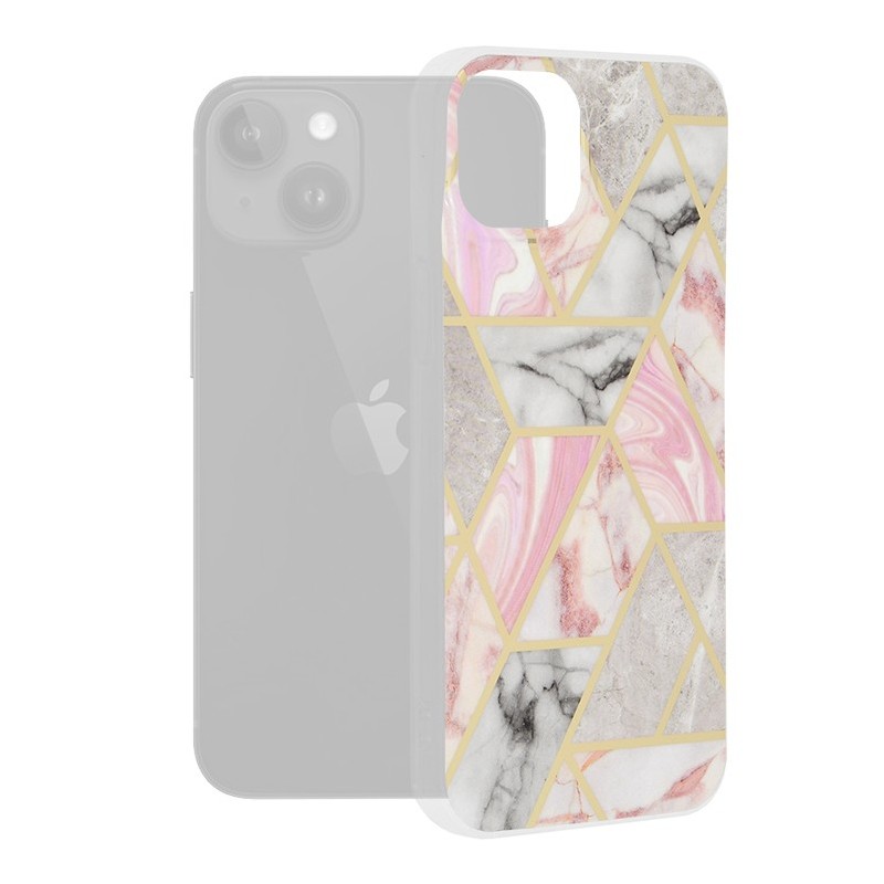 Husa pentru iPhone 15 Plus - Techsuit Marble Series - Pink Hex