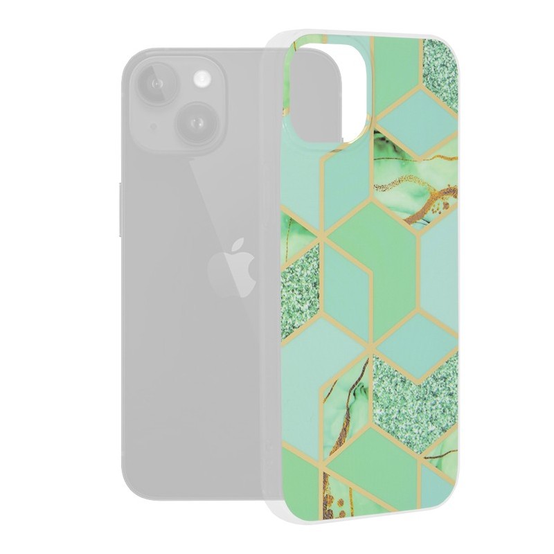 Husa pentru iPhone 15 Plus - Techsuit Marble Series - Green Hex