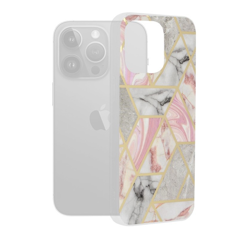 Husa pentru iPhone 15 Pro Max - Techsuit Marble Series - Pink Hex