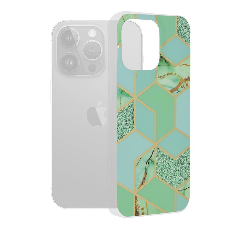 Husa pentru iPhone 15 Pro Max - Techsuit Marble Series - Green Hex