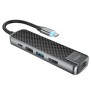 Hoco - Docking Station Easy View (HB23) - Type-C to Type-C, USB 2.0, USB 3.0 , HDMI, RJ45 - Metal Gray