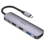 Hoco - Docking Station (HB27) - Type-C to USB 3.0, 2x USB 2.0, Type-C, HDMI, 60W, 20V/3A, 4K@30Hz - Metal Gray