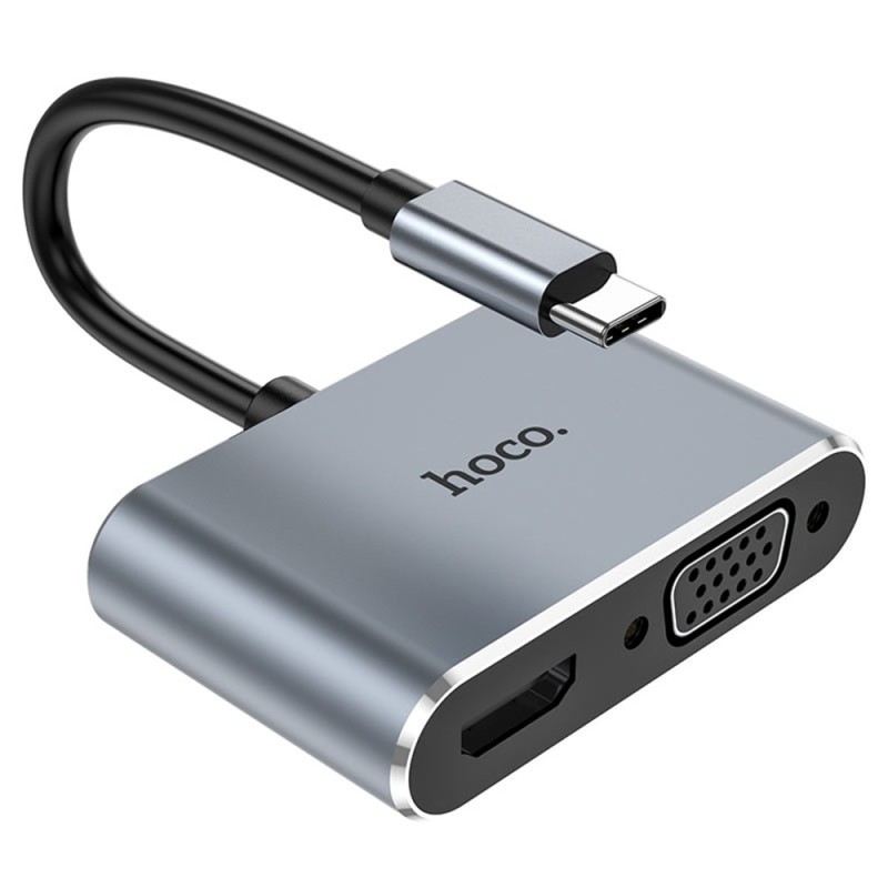 Hoco - OTG Adapter Eco (HB30) - Type-C to HDMI, VGA, USB3.0, Type-C 4K@30Hz, 100W, 5Gbps - Metal Gray